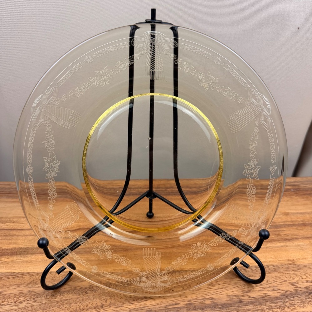 Bryce Glass Yellow Bow and Swag 8.25" Plates Set of 4 Vintage Depression Style